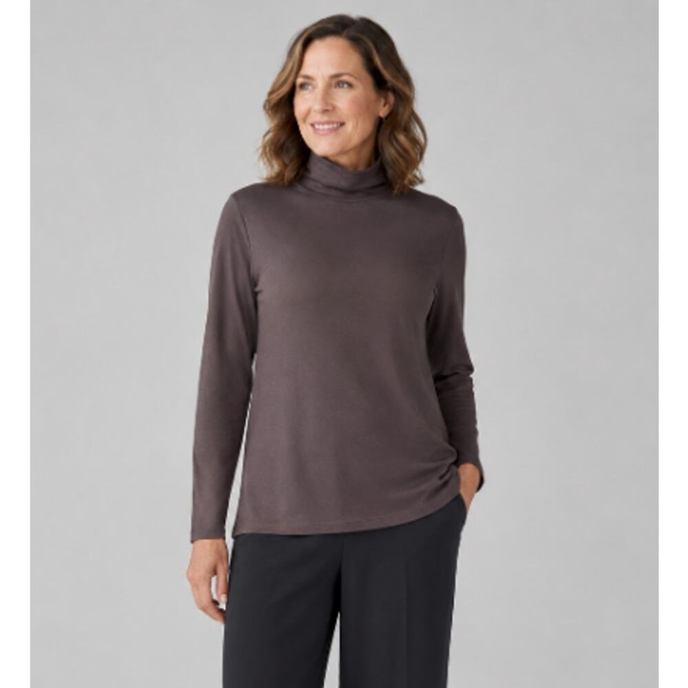 Eileen Fisher Womens XL Brown Tencel Turtleneck Long Sleeve Knit Pullover Top